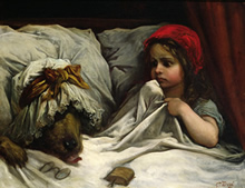 Painting of a girl in a bed next to a 