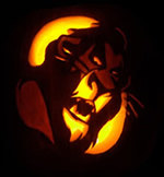 Drawing of an angry lion in dark surroundings.