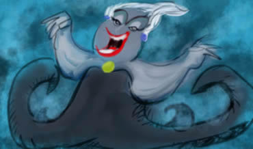 Drawing of a fat lady with red lipstick and octapus arms below her waist. 